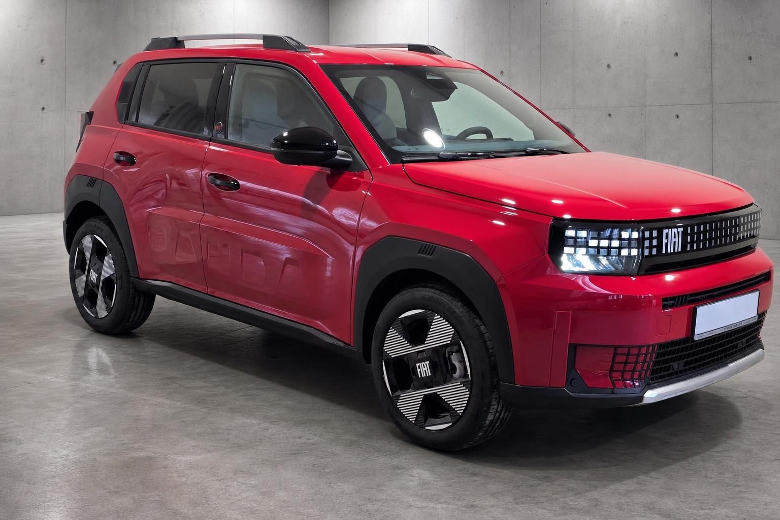 Fiat Panda rot, Seiten-Frontansicht mit Kühlergrill