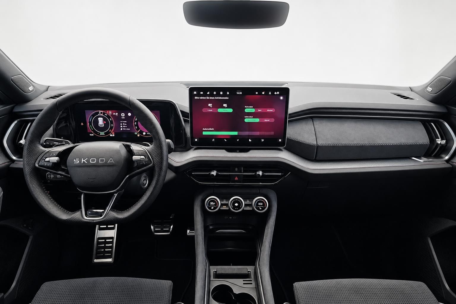 Skoda Cockpit mit Lenkrad, Digitalanzeige und Touchscreen im Detail