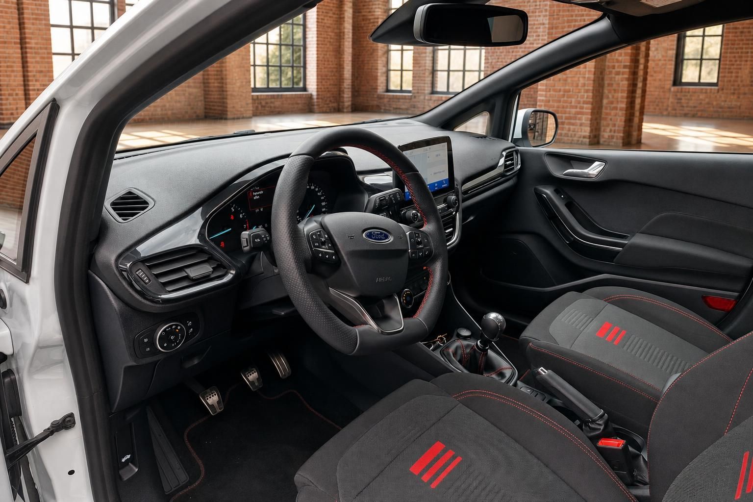 Ford Innenraum mit Lenkrad, Cockpit und Sportsitzen
