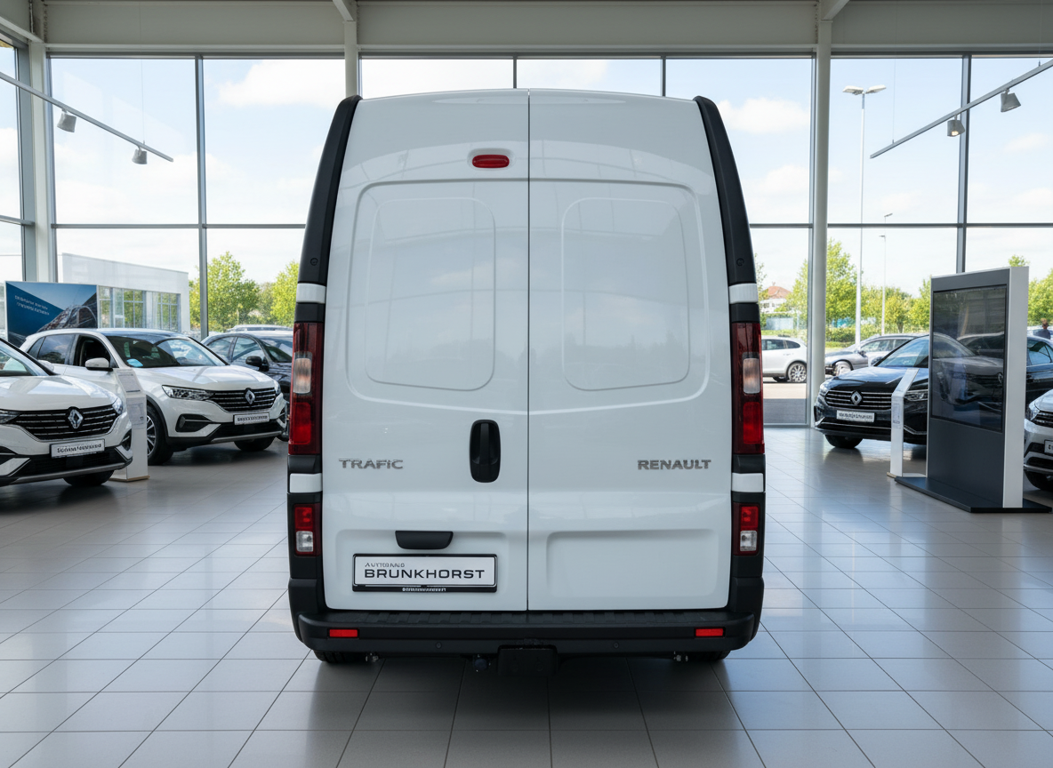 Renault Trafic Kastenwagen weiß Heckansicht im Autohaus Brunkhorst