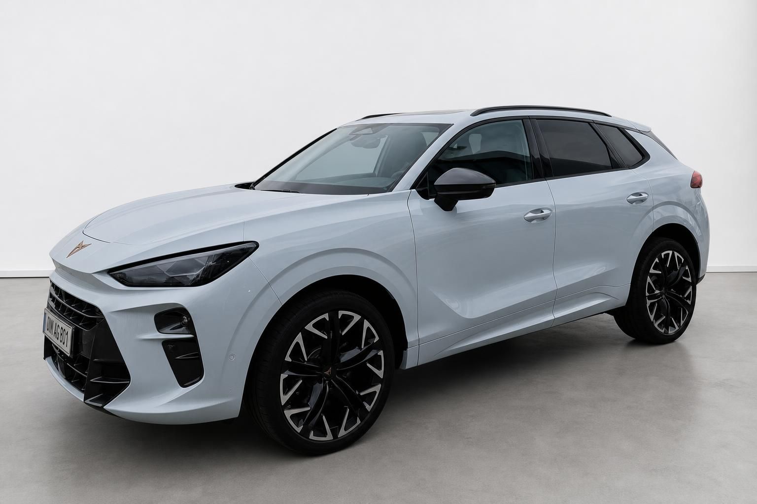 Cupra SUV hellgrau Frontansicht schräg mit Kennzeichen