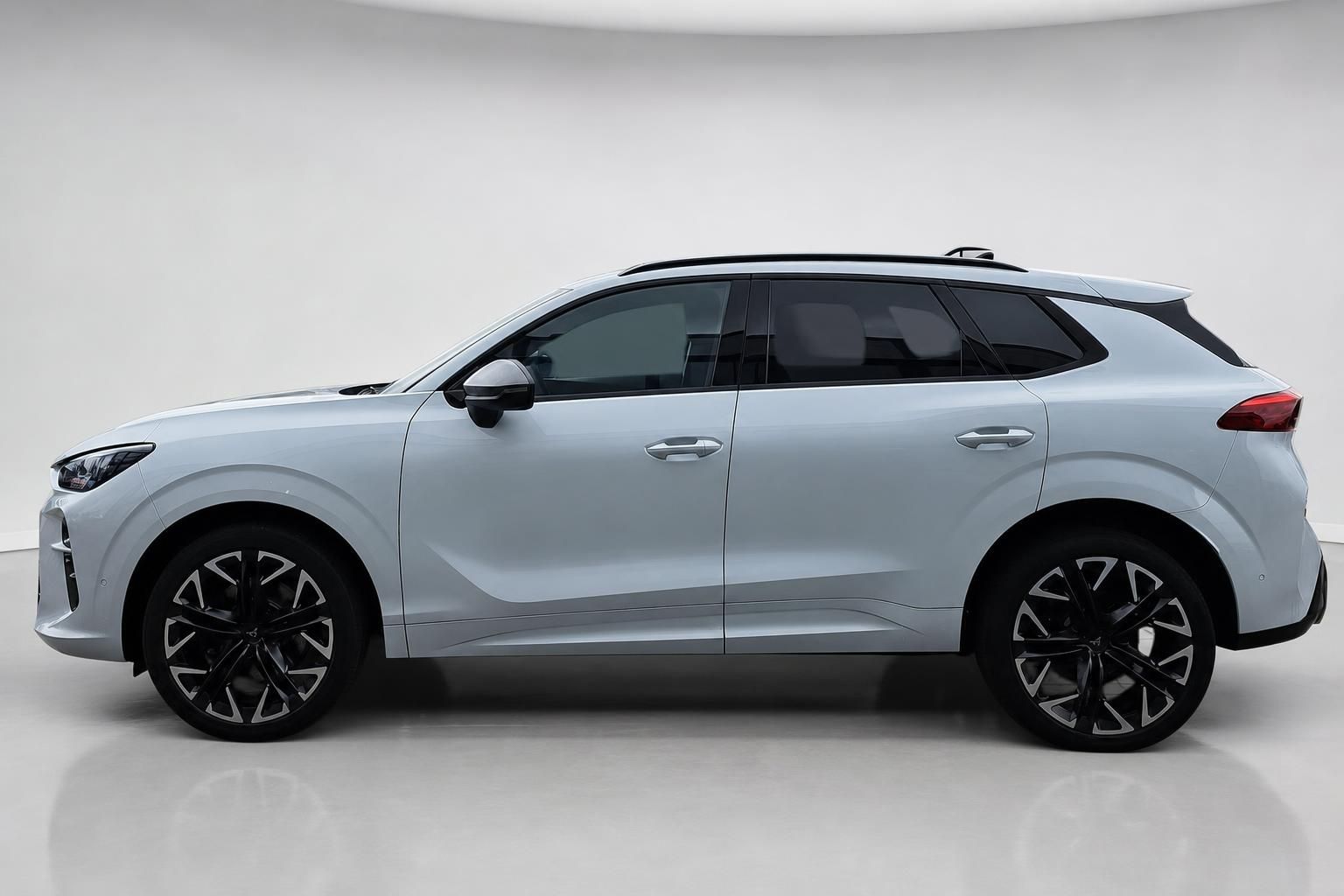 Cupra SUV hellgrau Seitenansicht komplette Fahrzeugansicht