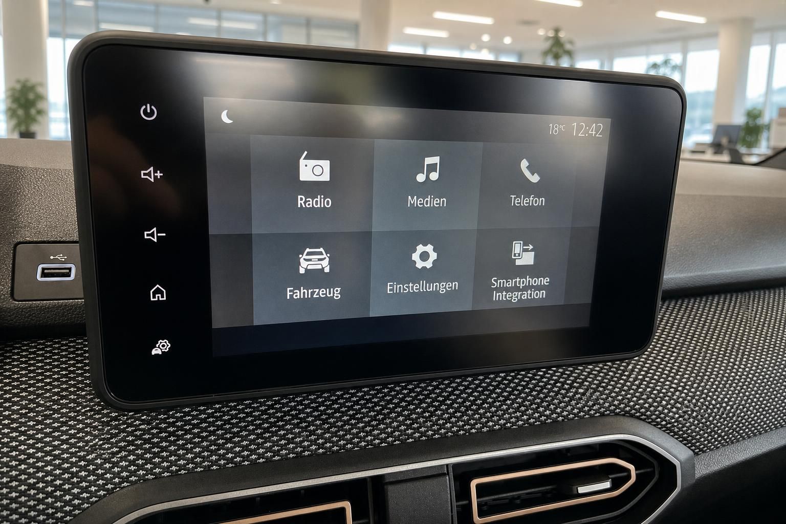 Dacia Touchscreen Infotainment System mit Radio und Fahrzeugmenü