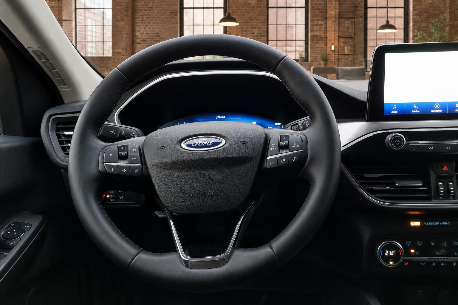 Ford Lenkrad mit Multifunktionstasten und Bedienfeld Nahaufnahme