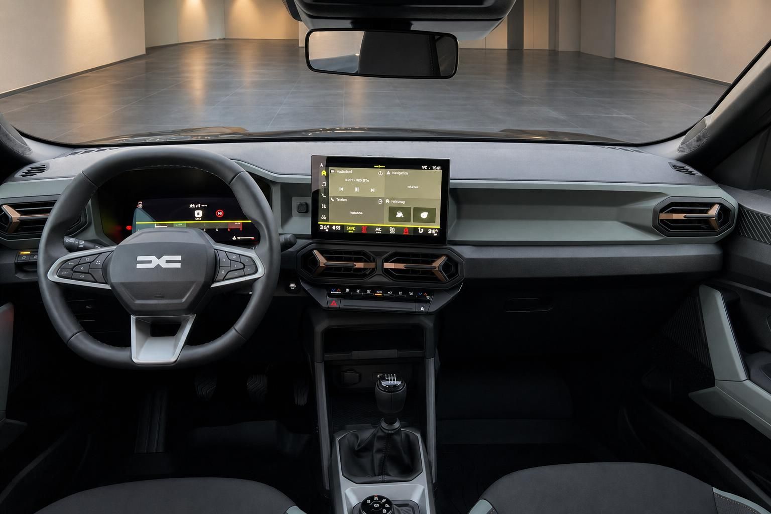 Dacia Bigster Innenraum mit modernem Cockpit, Touchscreen und Schaltgetriebe