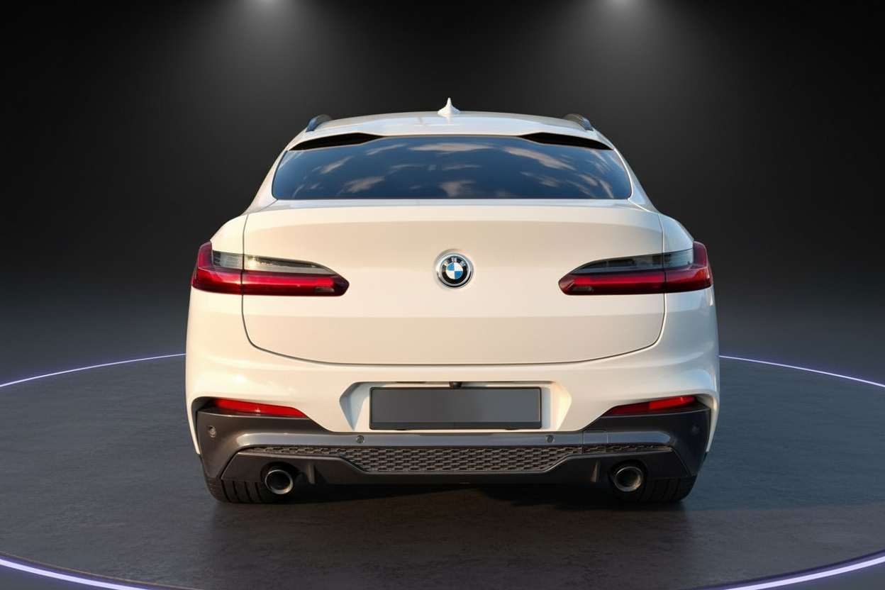 Weißer BMW X4 Heckansicht im Fotostudio – sportliches SUV-Coupé in Pearlweiß
