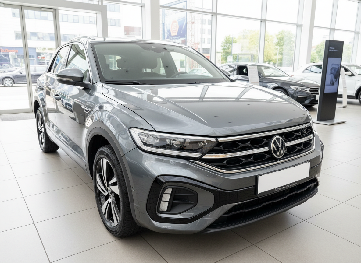 Volkswagen T-Roc R-Line SUV in Grau im Autohaus Showroom