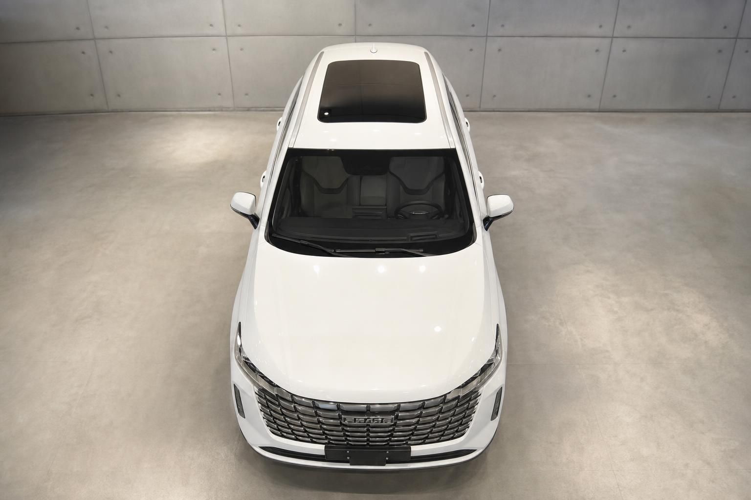 Weisser Haval SUV von oben mit Panorama-Schiebedach