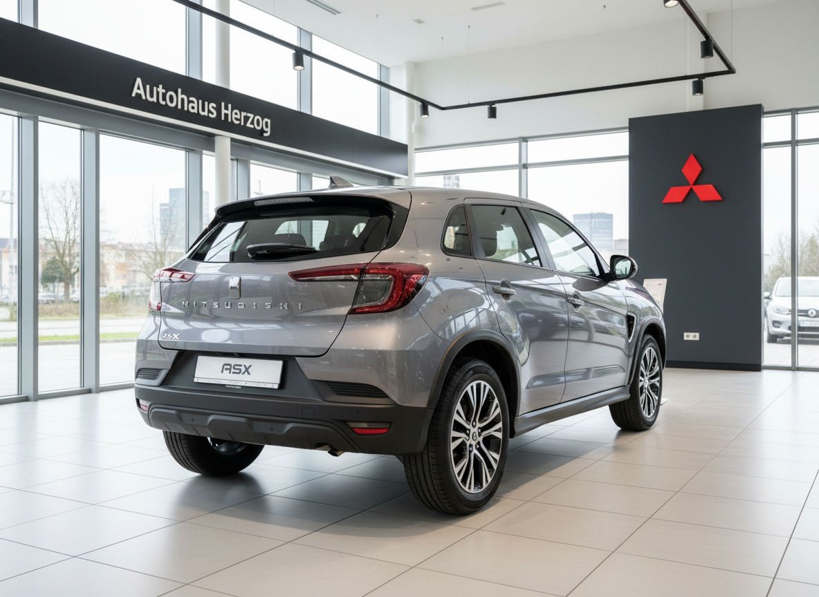 Mitsubishi ASX grau Heckansicht im Autohaus Herzog Showroom