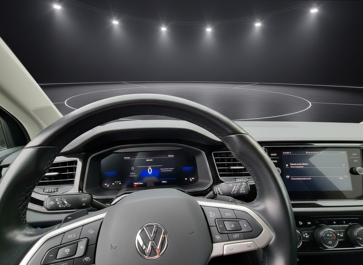 Volkswagen Innenraum mit digitalem Cockpit und Multifunktionslenkrad