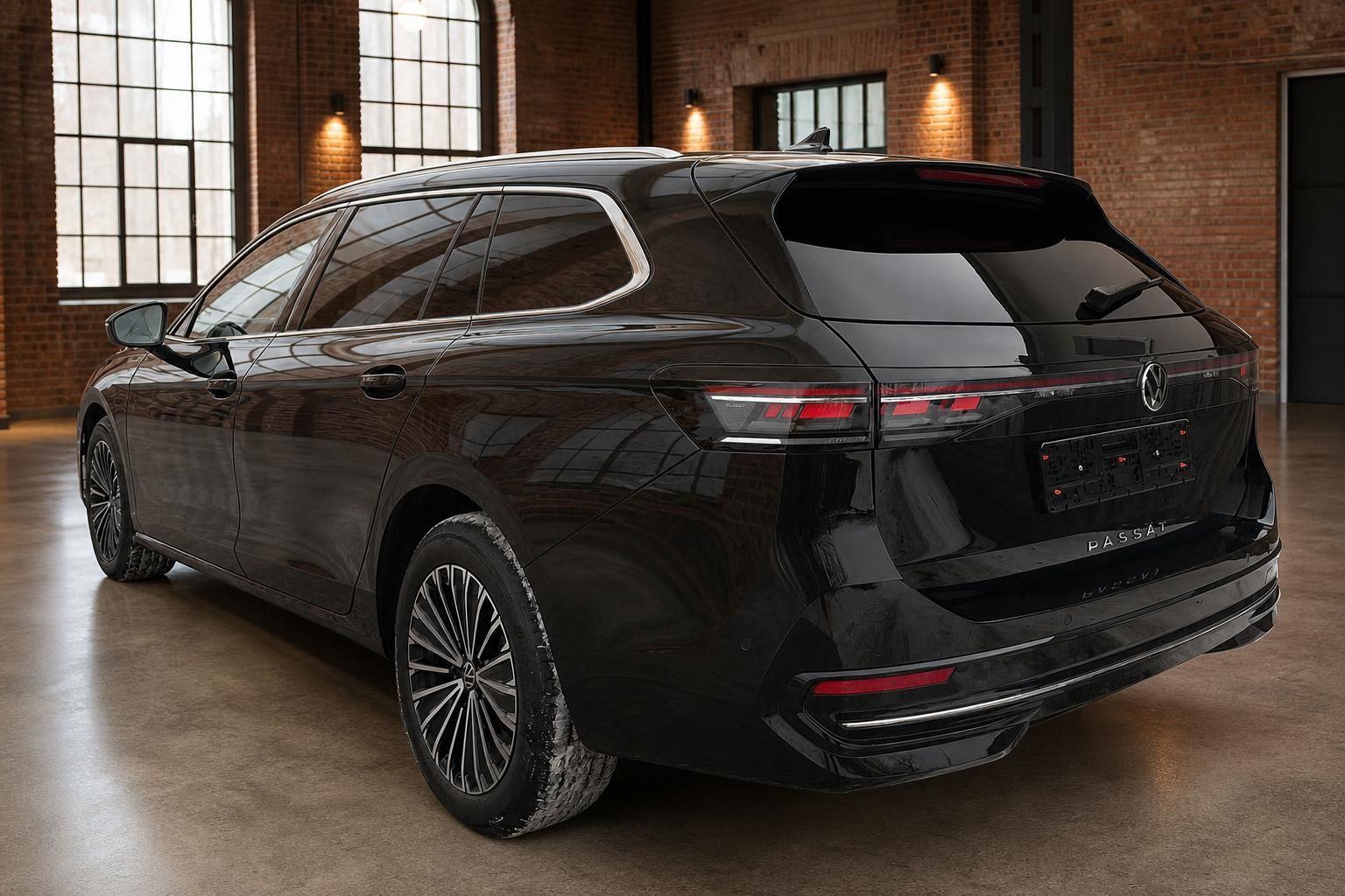 VW Passat Variant schwarz Heckansicht mit LED-Rueckleuchten