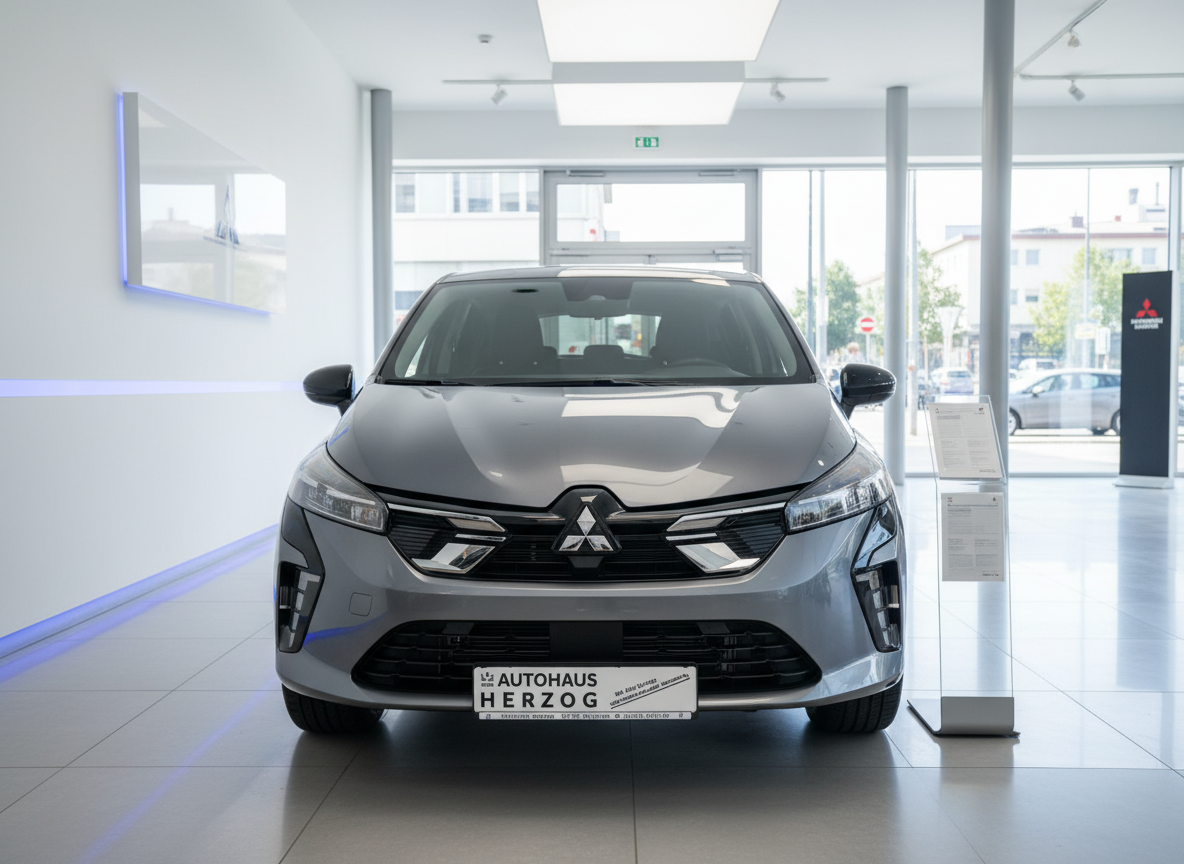 Mitsubishi Colt grau Frontansicht im Autohaus Herzog Showroom