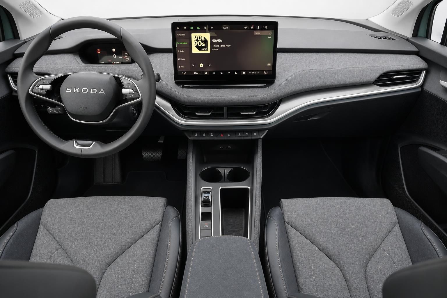 Skoda Cockpit mit Lenkrad und Touchscreen Infotainment im Detail