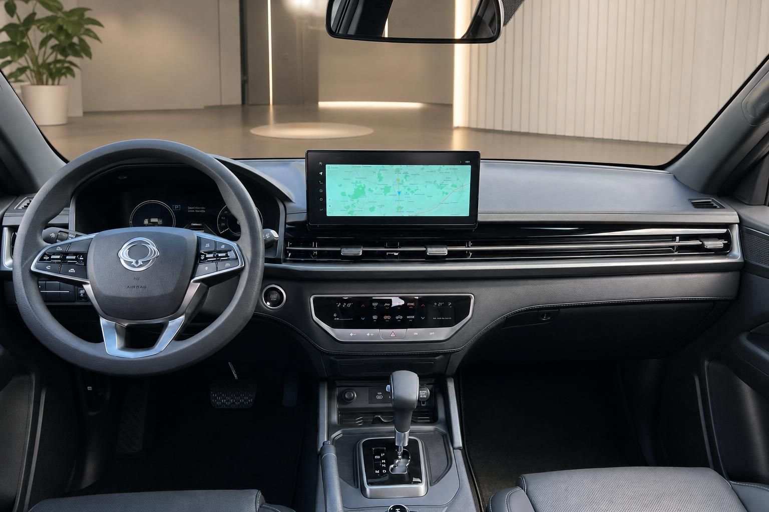 Modernes Cockpit mit Armaturenbrett, Touchscreen-Navigation und elegantem Innenraumdesign