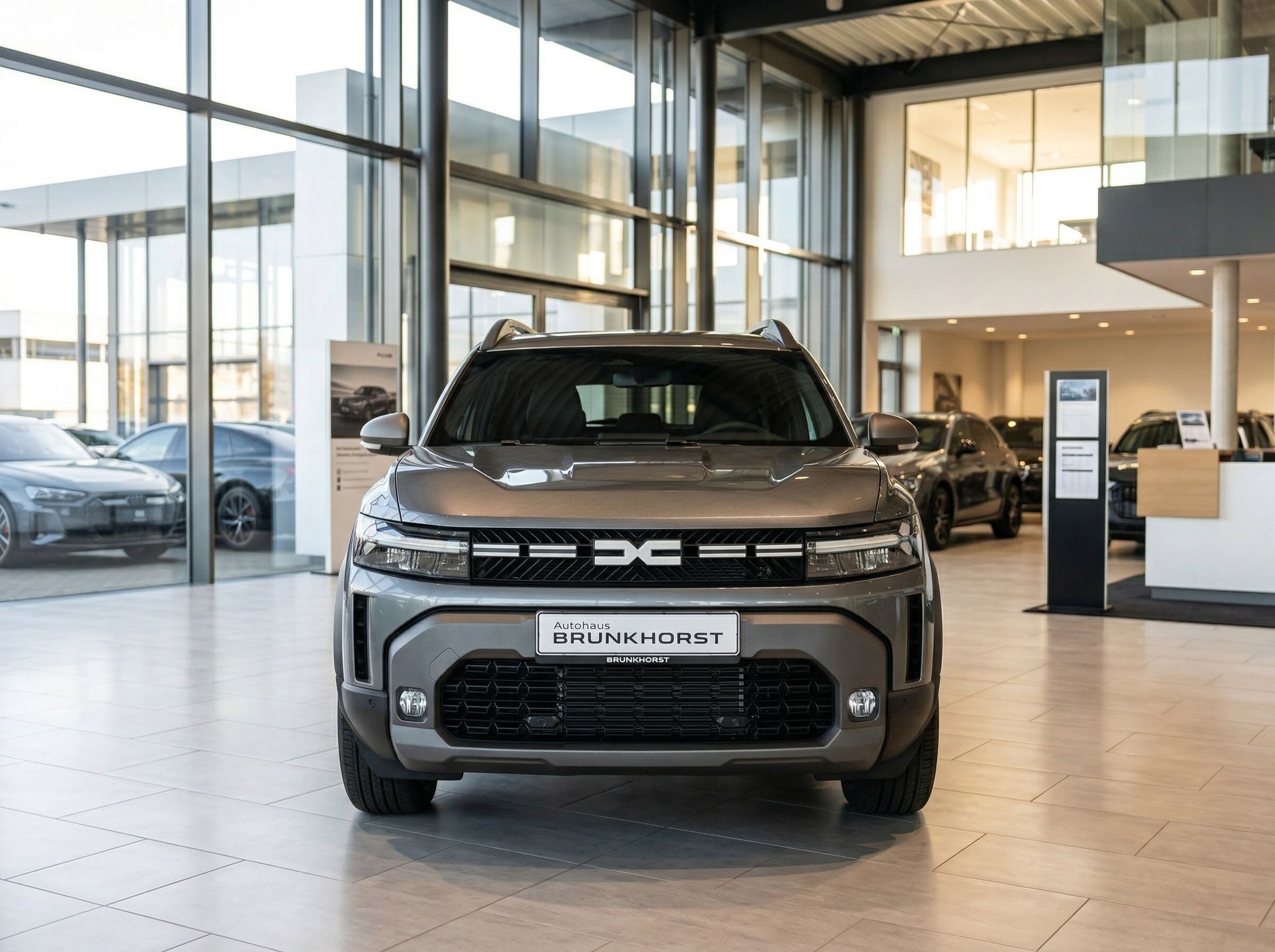 Dacia SUV grau Frontansicht im Autohaus Brunkhorst Showroom