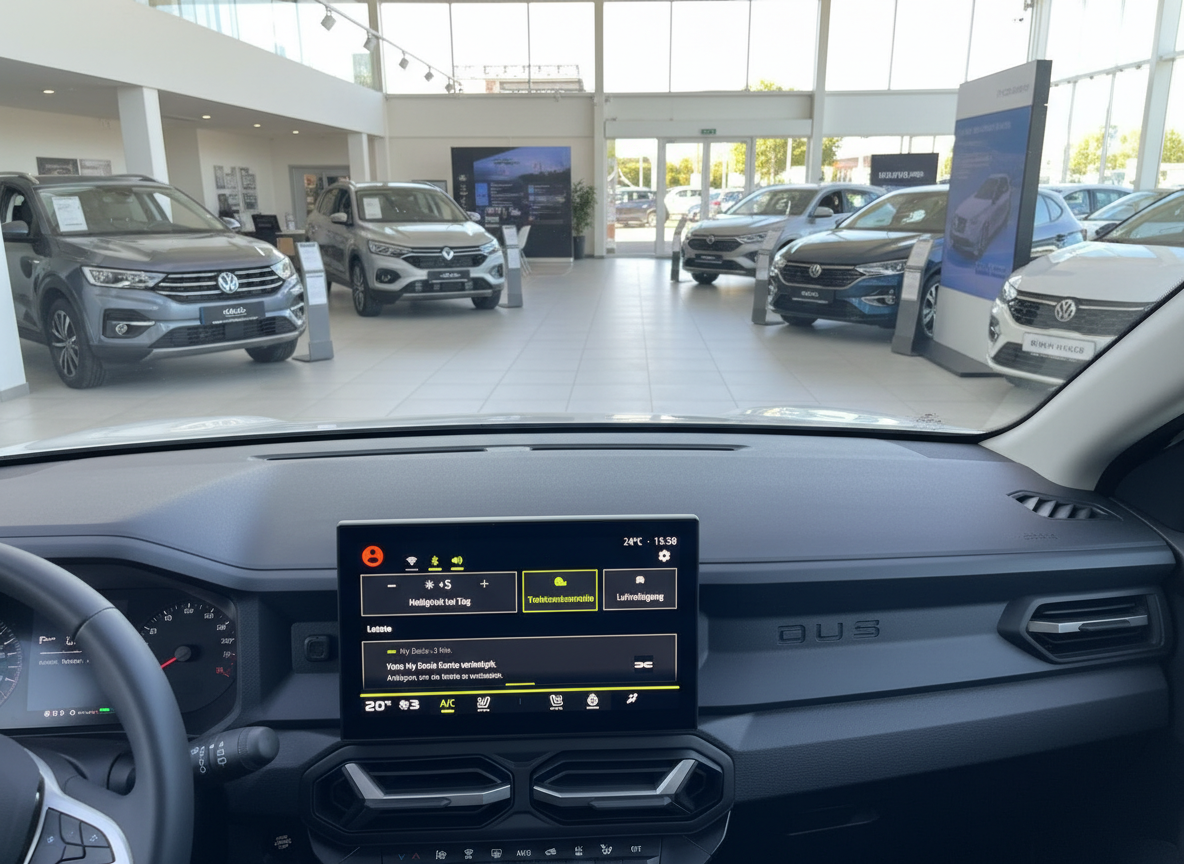 Renault Duster Innenraum mit Infotainment-Display im Autohaus-Showroom