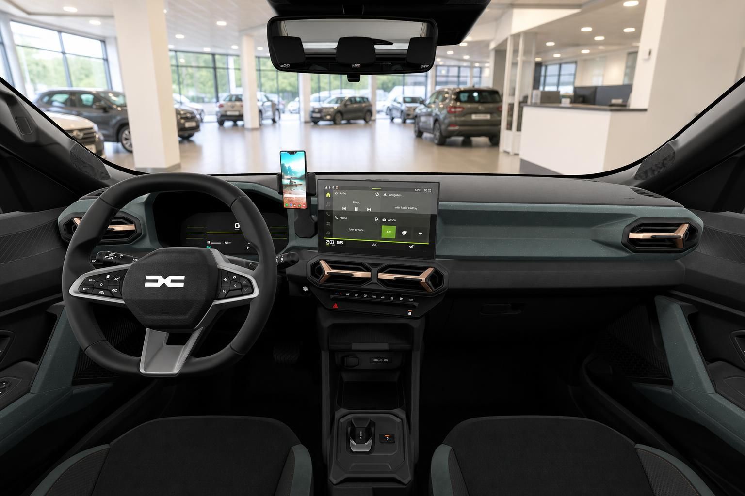 Dacia Duster Innenraum mit Cockpit, Lenkrad und Touchscreen-Display