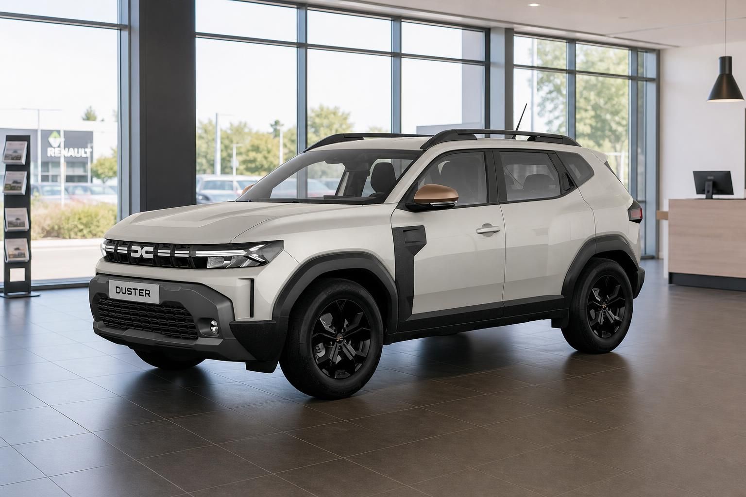 Dacia Duster weiß Frontansicht schräg im Autohaus