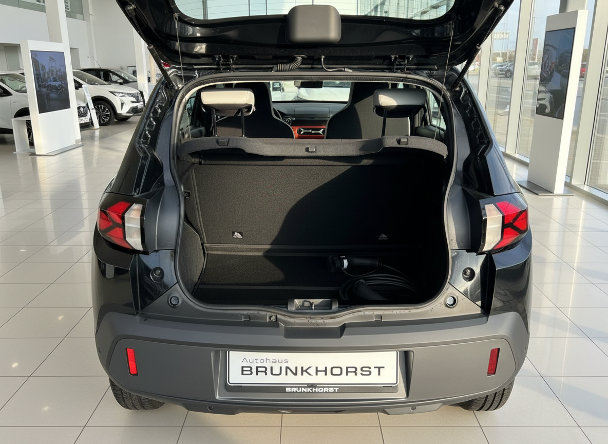 Schwarzer Kleinwagen Kofferraum offen Autohaus Brunkhorst Heckansicht