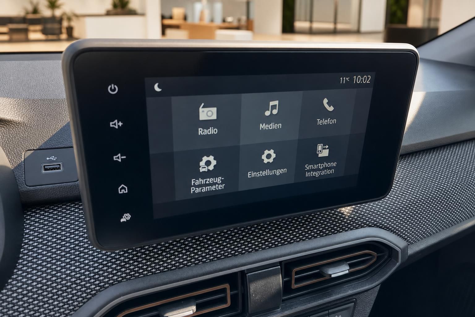 Dacia Infotainment-Touchscreen mit Menüoptionen im Detail