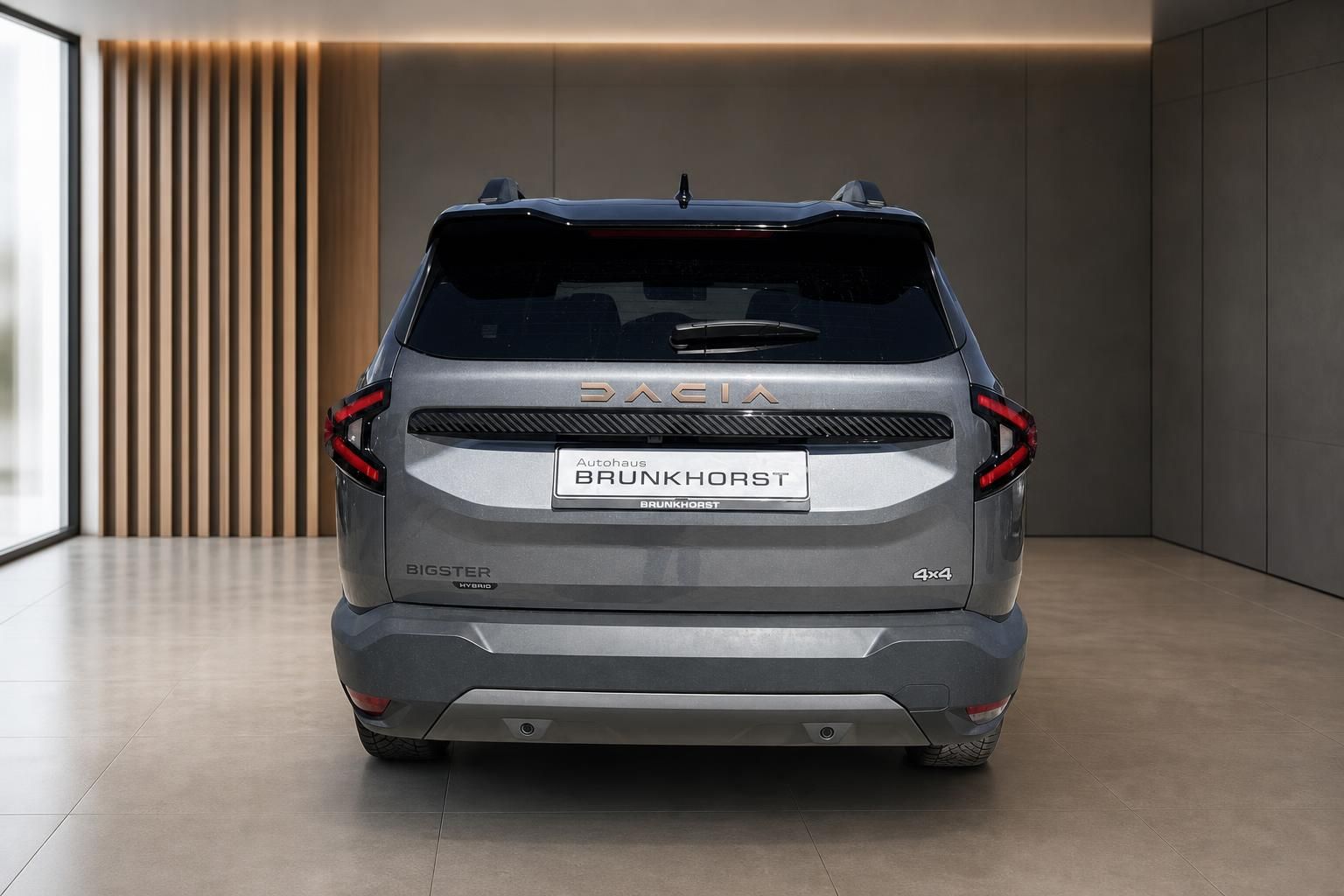 Dacia Bigster Heckansicht in grau mit Autohaus Brunkhorst Kennzeichen