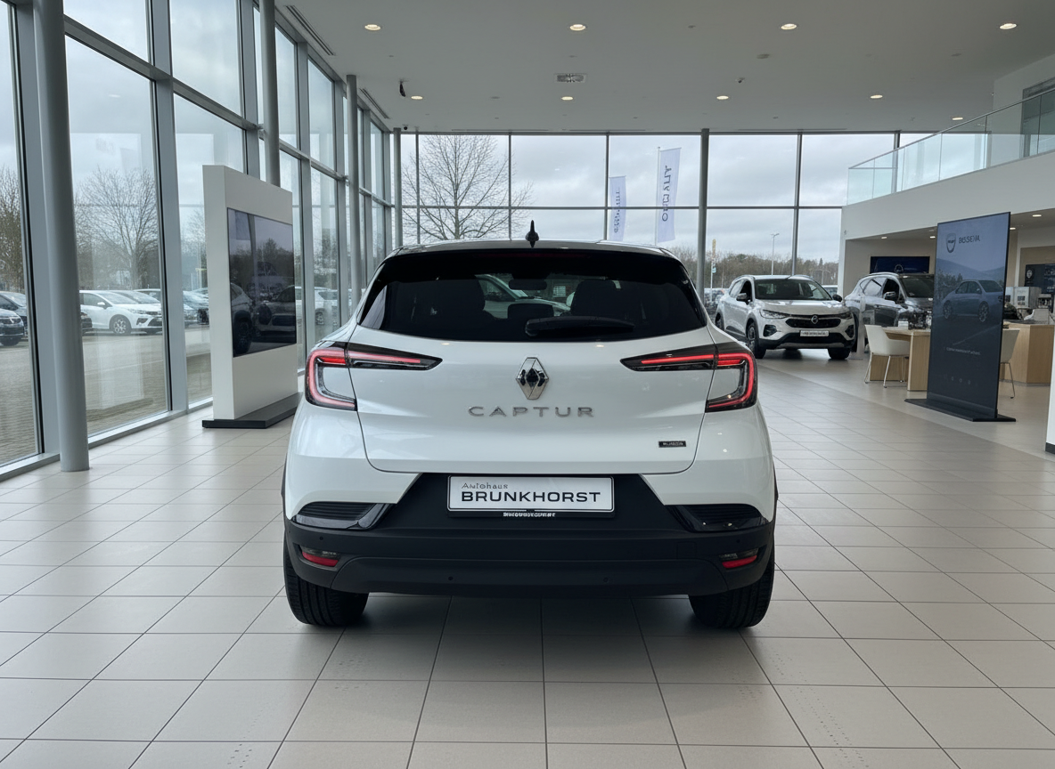 Renault Captur in Weiß – Heckansicht im Autohaus Brunkhorst Showroom