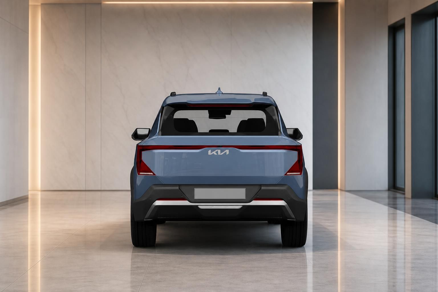 Kia SUV in Blau Heckansicht im Showroom
