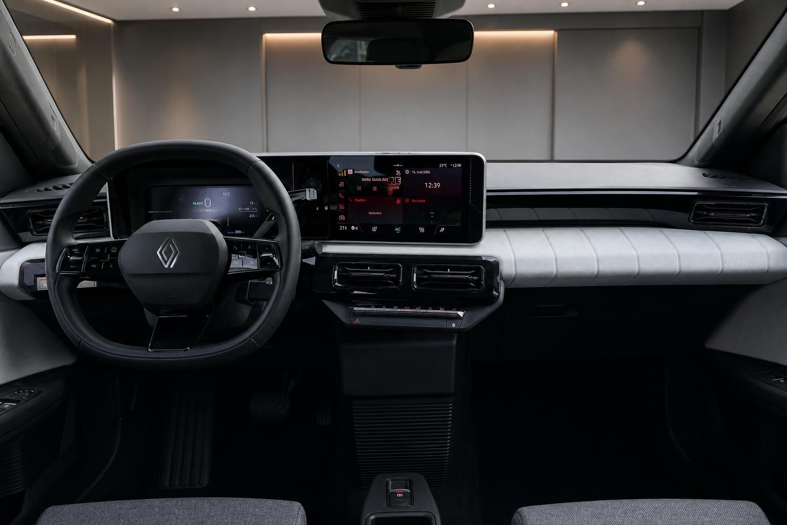 Renault 5 Cockpit mit Lenkrad und Touchscreen Display