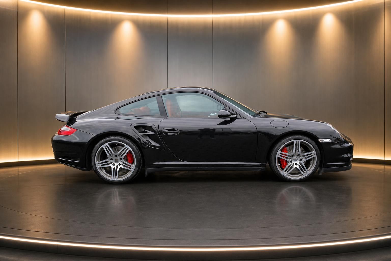 Porsche 911 Turbo schwarz Seitenansicht Profil Sportwagen Luxusfahrzeug