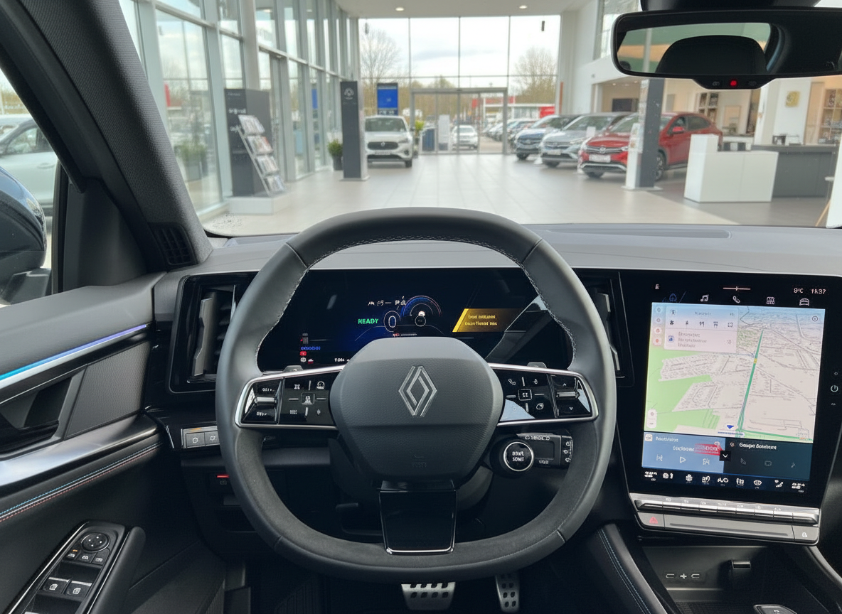 Renault Innenraum mit digitalem Cockpit und Navigationssystem im Autohaus