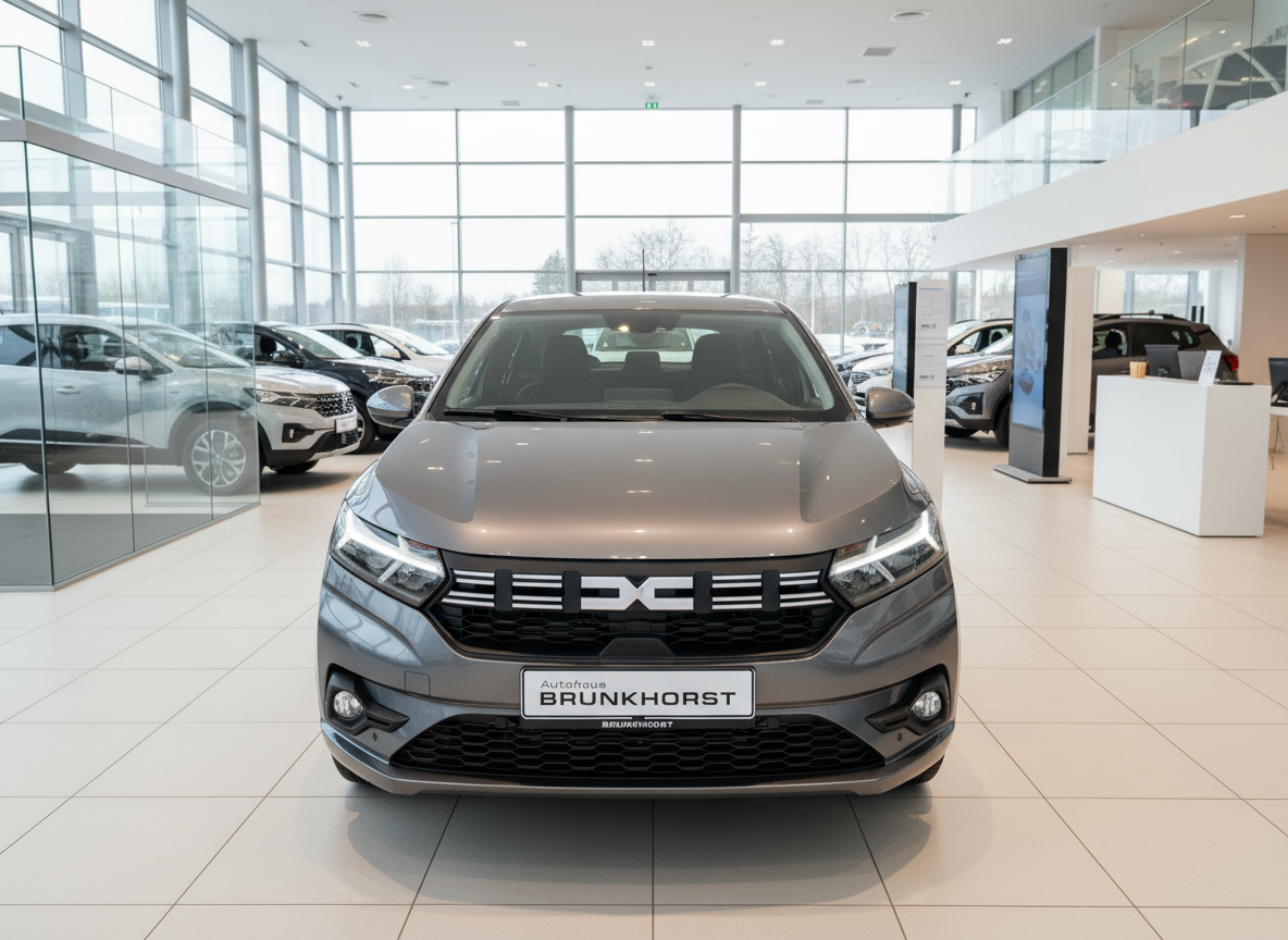 Dacia Sandero in Grau Frontansicht im Autohaus Brunkhorst Showroom