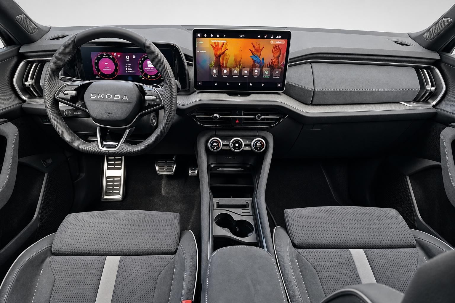 Skoda Cockpit mit Lenkrad, Digitaltacho und großem Infotainment-Display