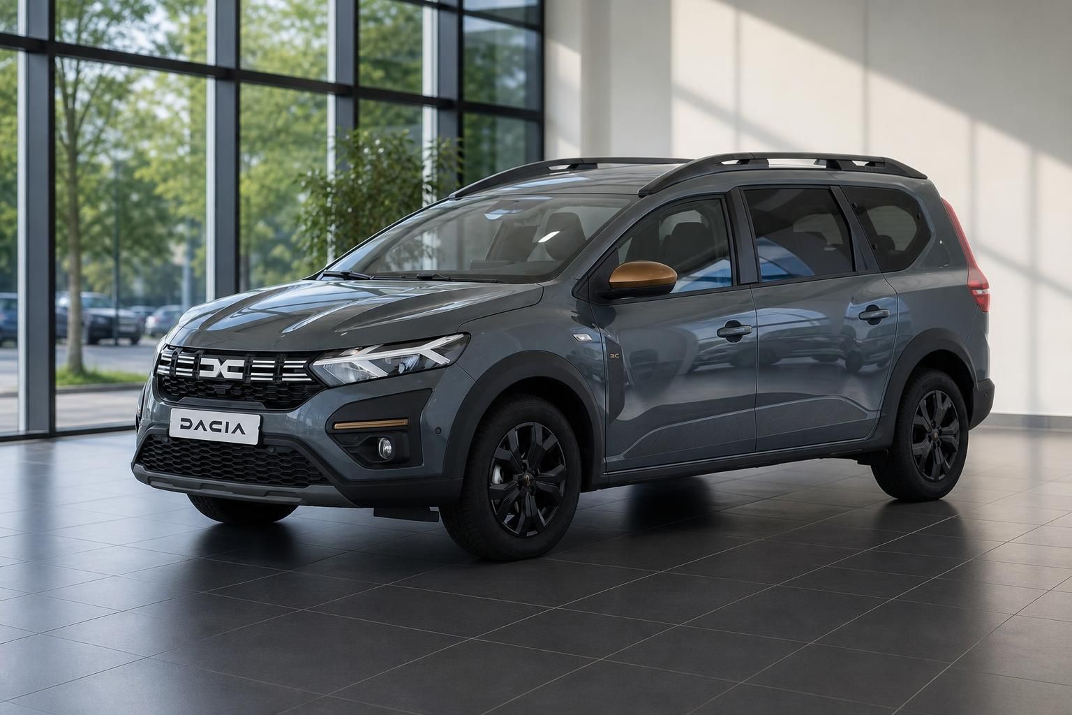 Dacia Jogger grau Frontansicht schräg im Showroom