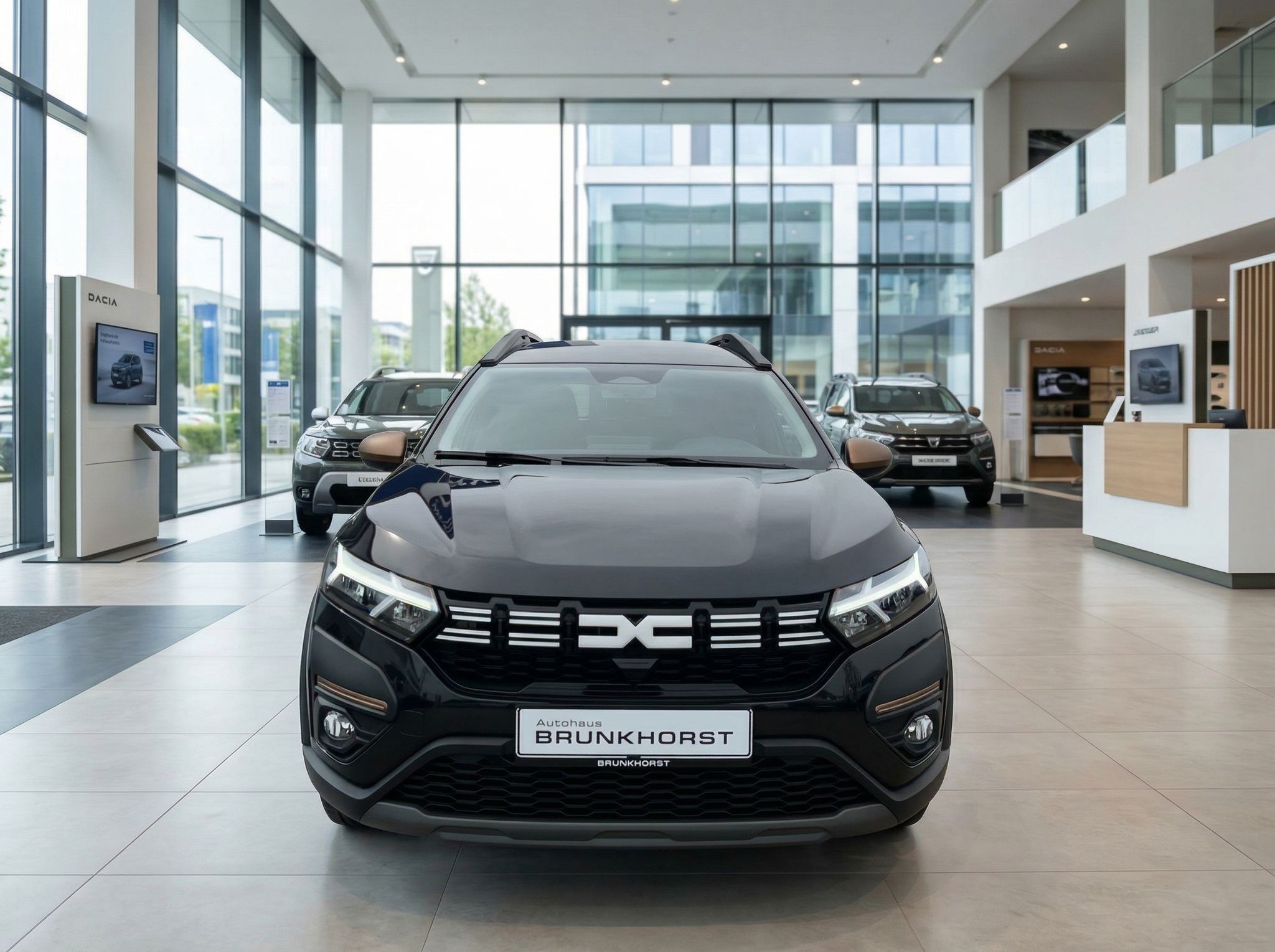 Dacia Jogger Frontansicht in grau im Autohaus Brunkhörst Showroom