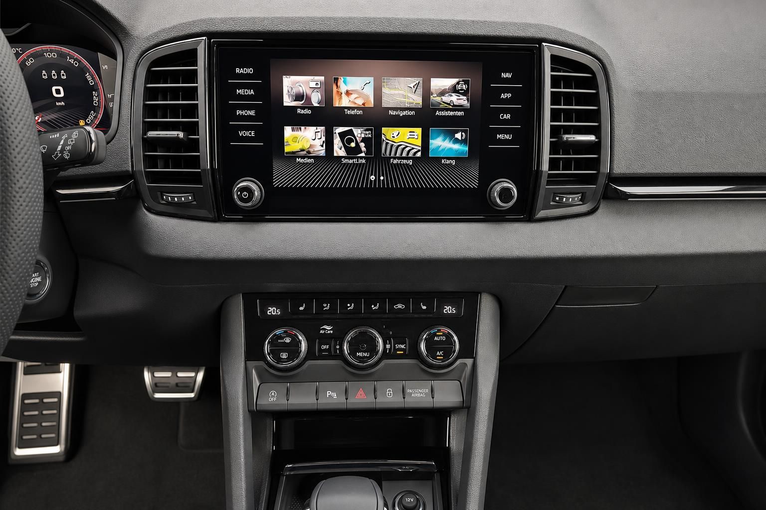 Skoda Infotainment Display mit Klimabedienung im Detail