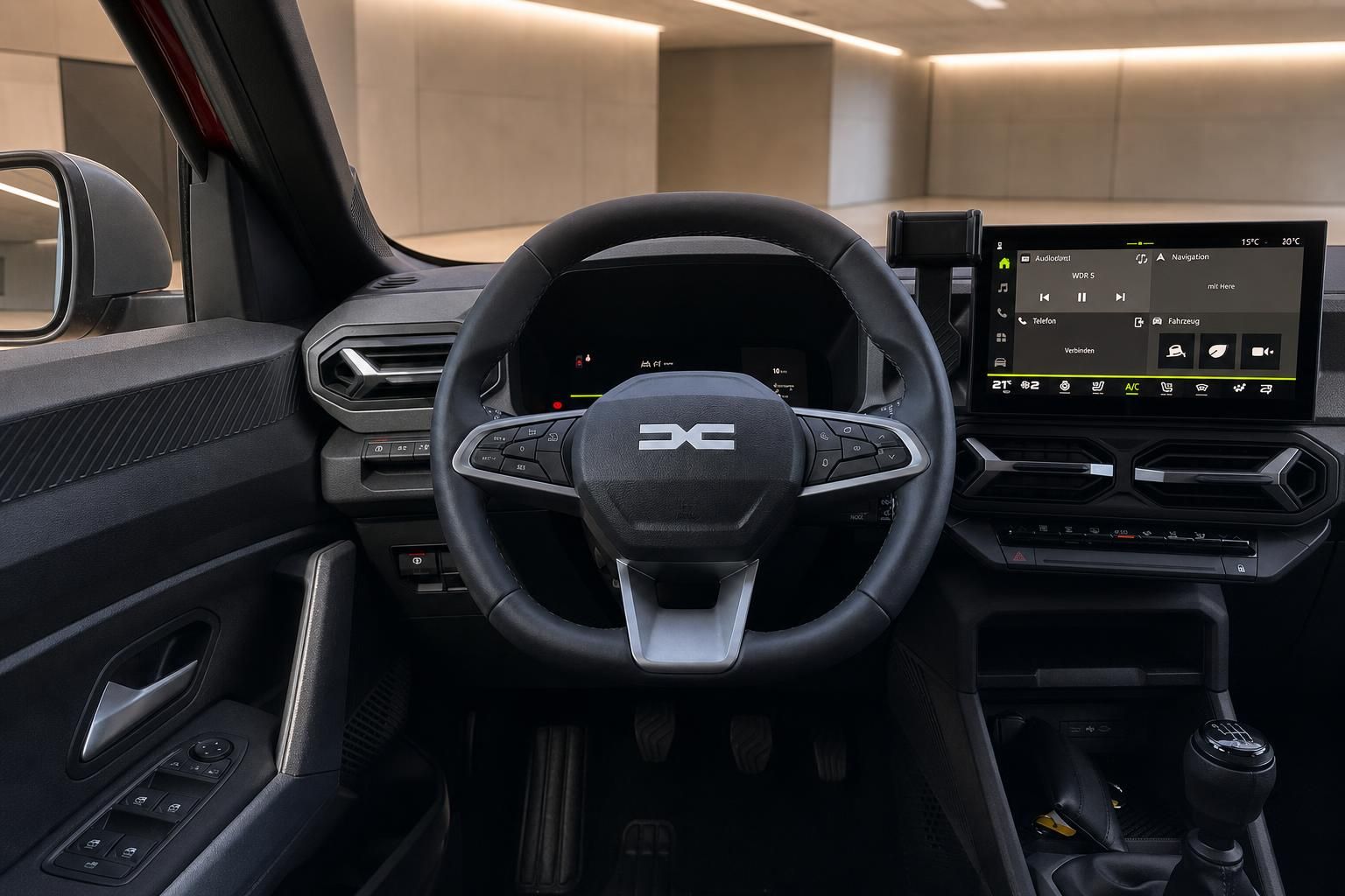 Fahrzeug Cockpit mit Lenkrad und Infotainment-Display - Innenansicht PKW