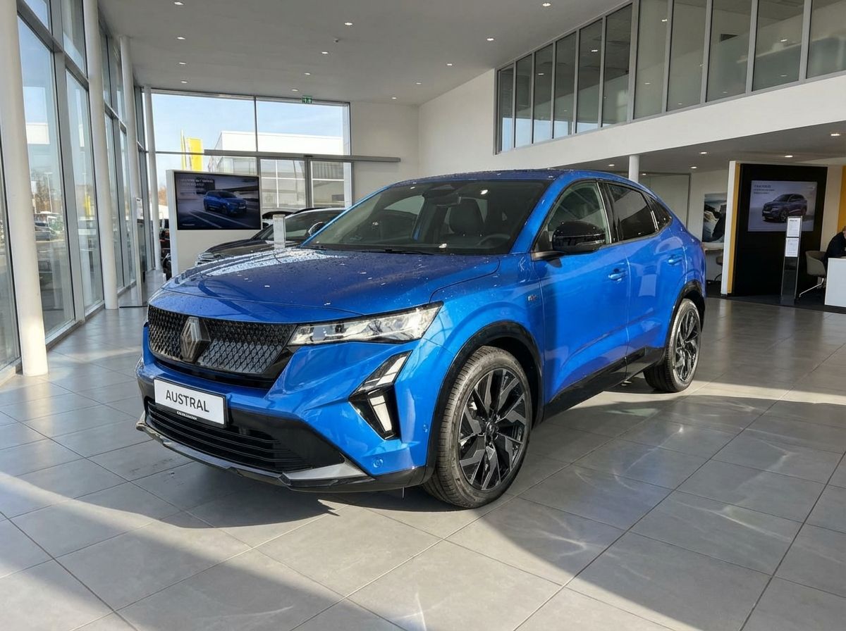 Renault Austral SUV in Blau metallic im Autohaus Showroom