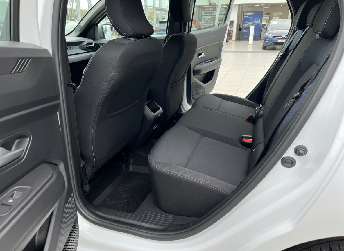 Fahrzeuginnenraum Rücksitzbank schwarzes Textilpolster modernes Kompaktfahrzeug Autohaus