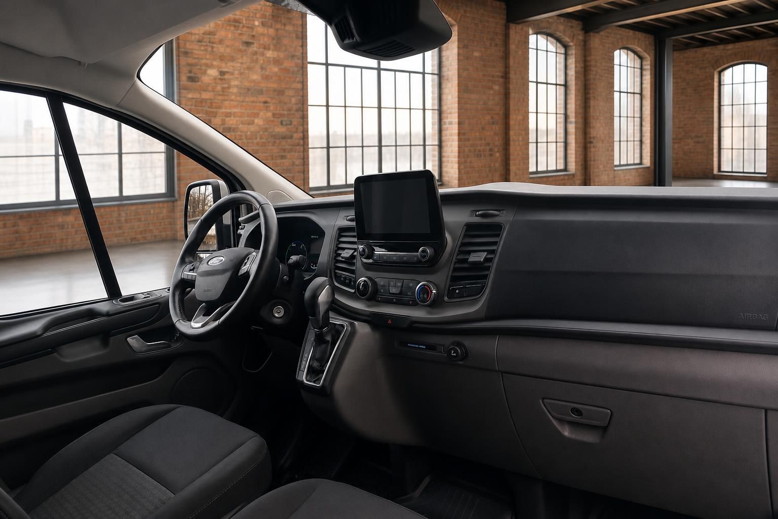 Ford Transit Cockpit mit Lenkrad und Touchscreen Display
