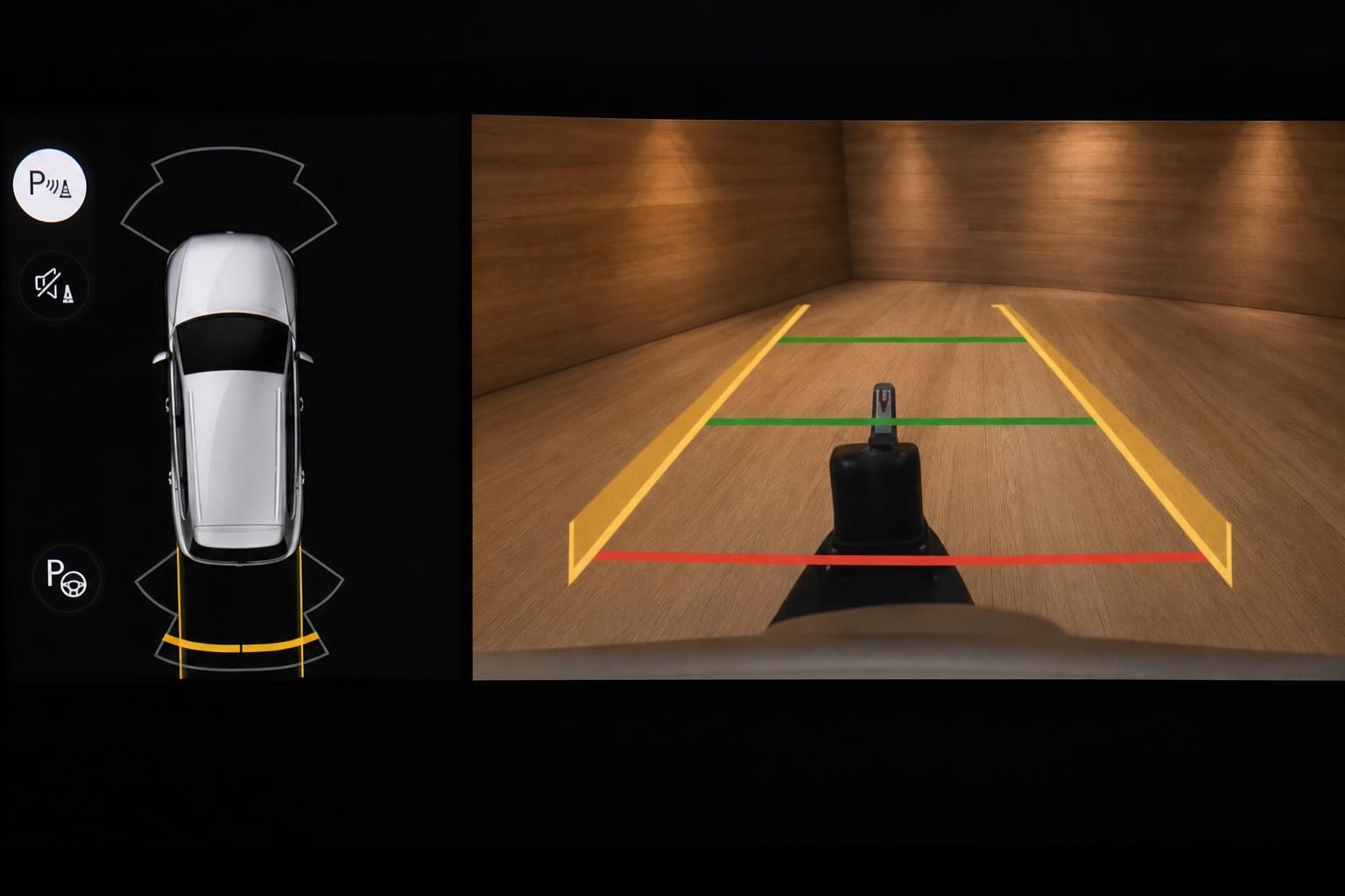 Rückfahrkamera mit Parkassistent-Anzeige im VW Cockpit