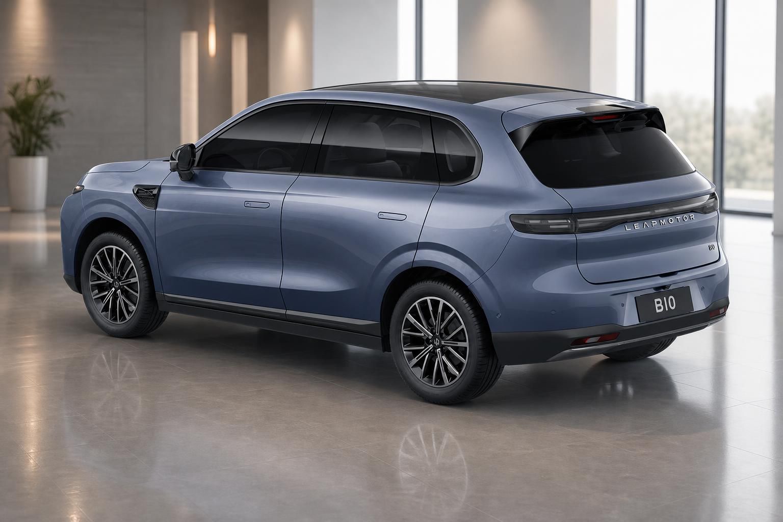 Leapmotor B10 SUV blau, Heckansicht mit Modellbeschriftung
