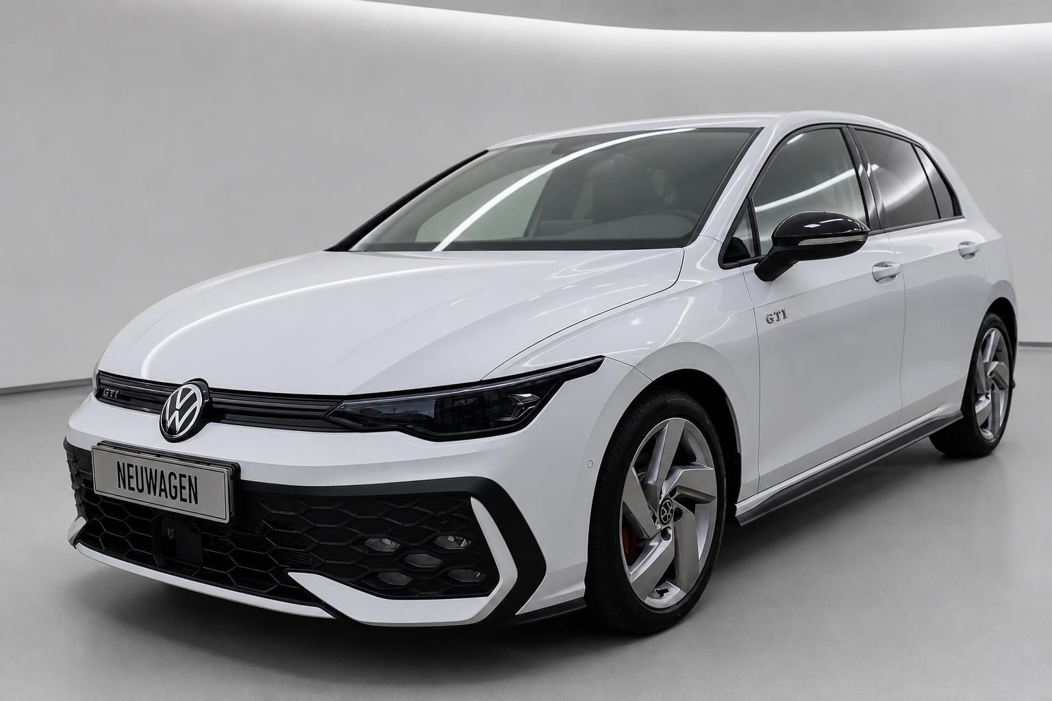 VW Golf GTI weiß Neuwagen Frontansicht im Studio