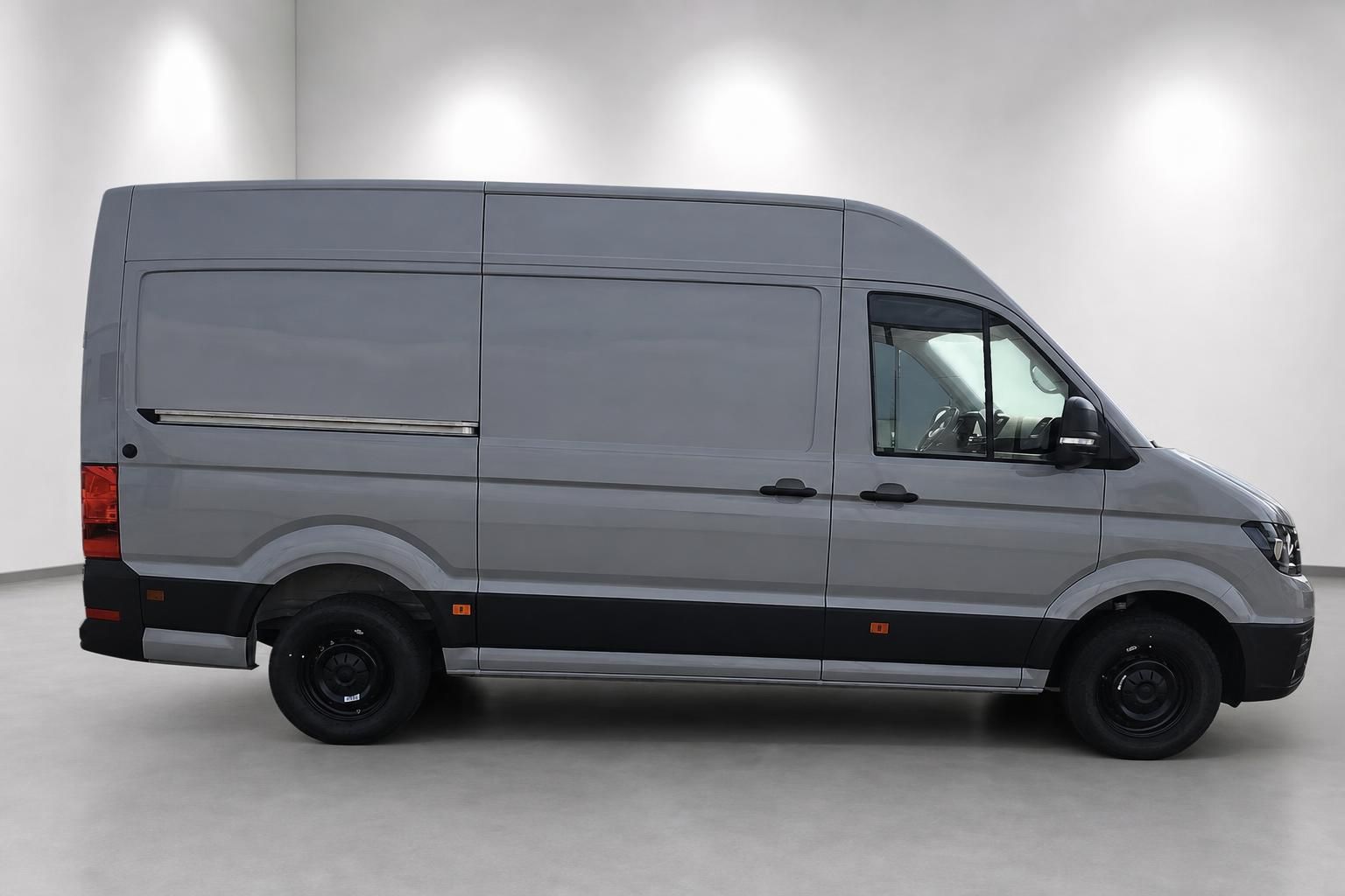 VW Crafter Kastenwagen Seitenansicht in Grau, Langversion