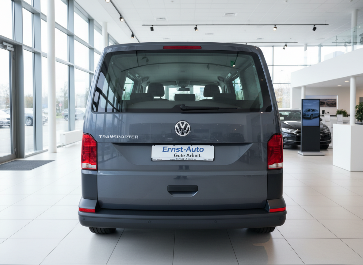 VW Volkswagen Transporter T6 grau Heckansicht im Autohaus Ernst-Auto