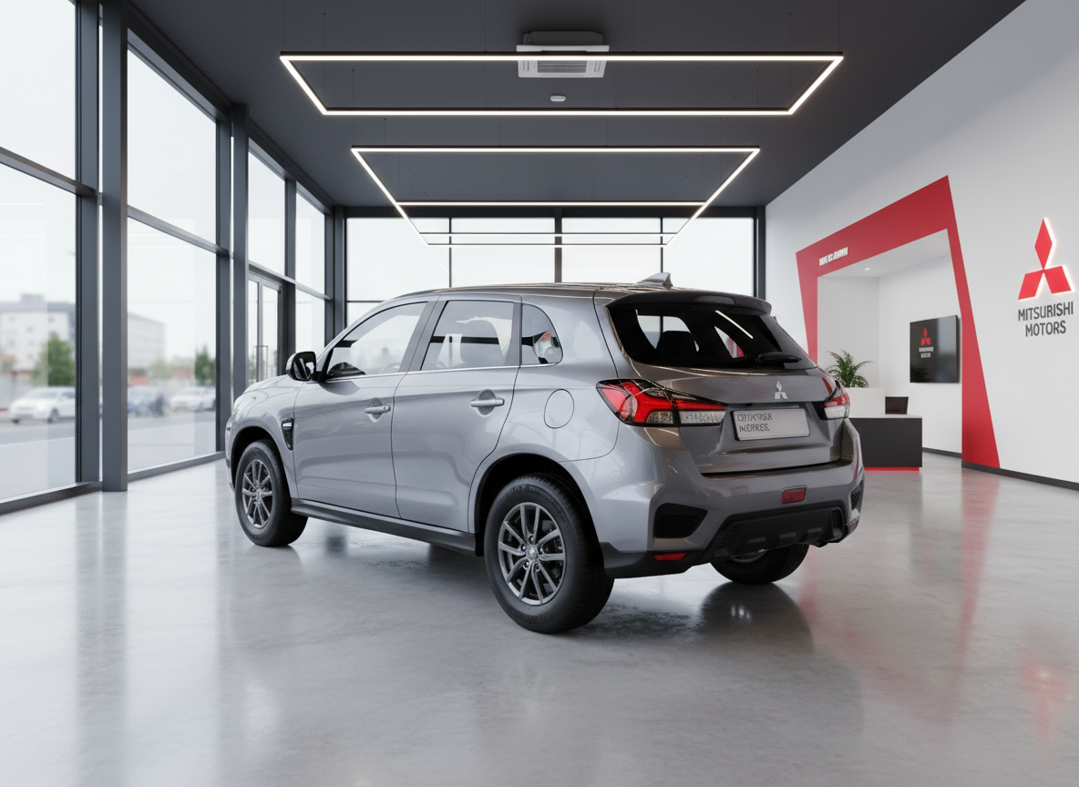 Mitsubishi ASX grau metallic Heckansicht im Showroom des Autohauses