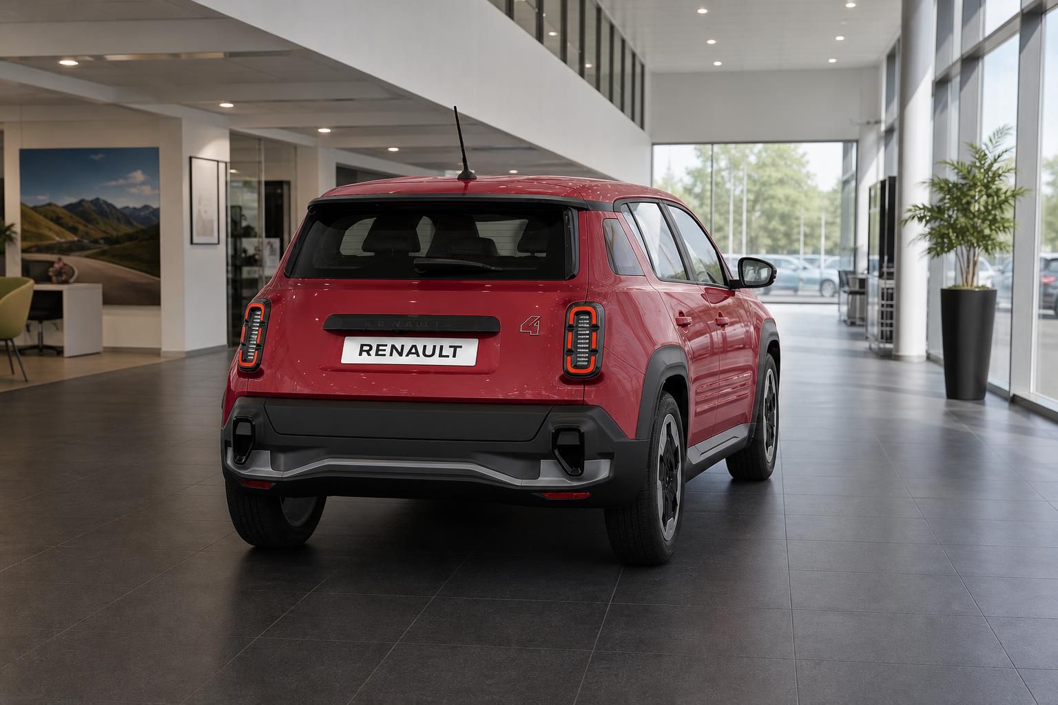 Renault 4 Heckansicht in Rot mit markanten Ruecklichtern
