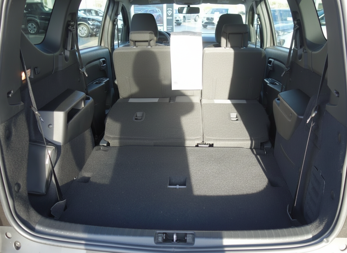 Geräumiger Kofferraum mit umgeklappten Rücksitzen in einem SUV oder Van