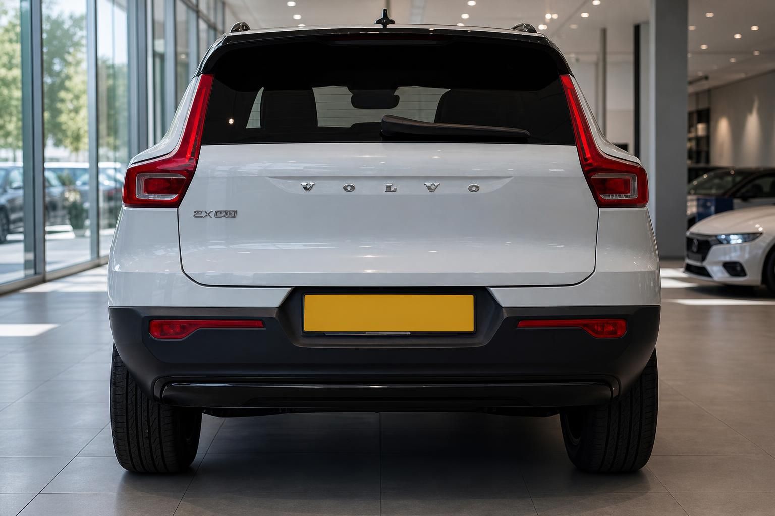 Volvo XC40 weiß, Heckansicht im Showroom