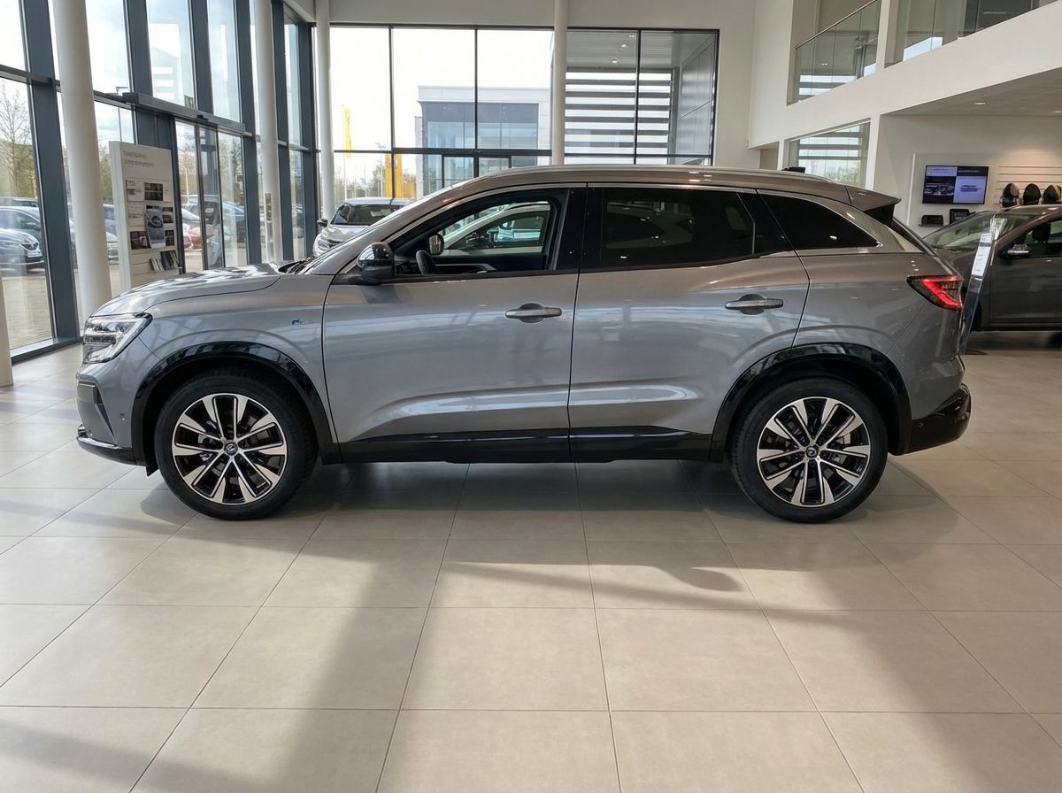 Renault Austral SUV in Grau metallic, Seitenansicht im Autohaus-Showroom