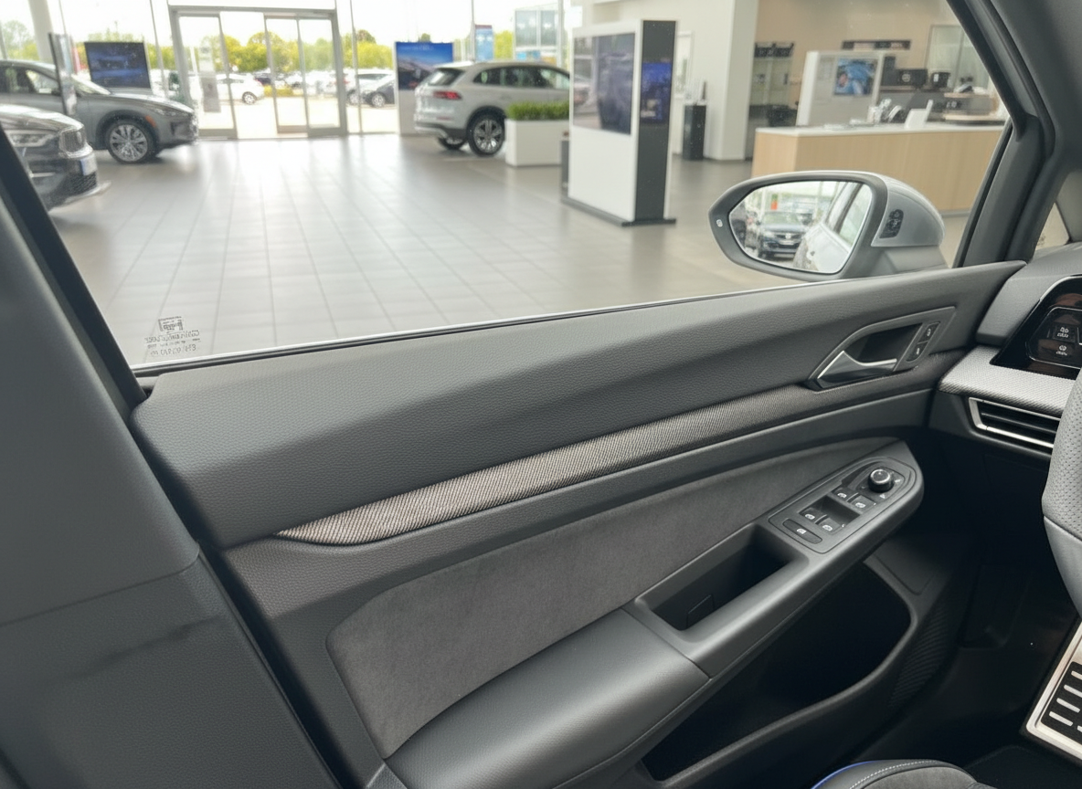 Fahrzeug Innenraum Türverkleidung mit Fensterheber und Spiegeleinstellung im Autohaus